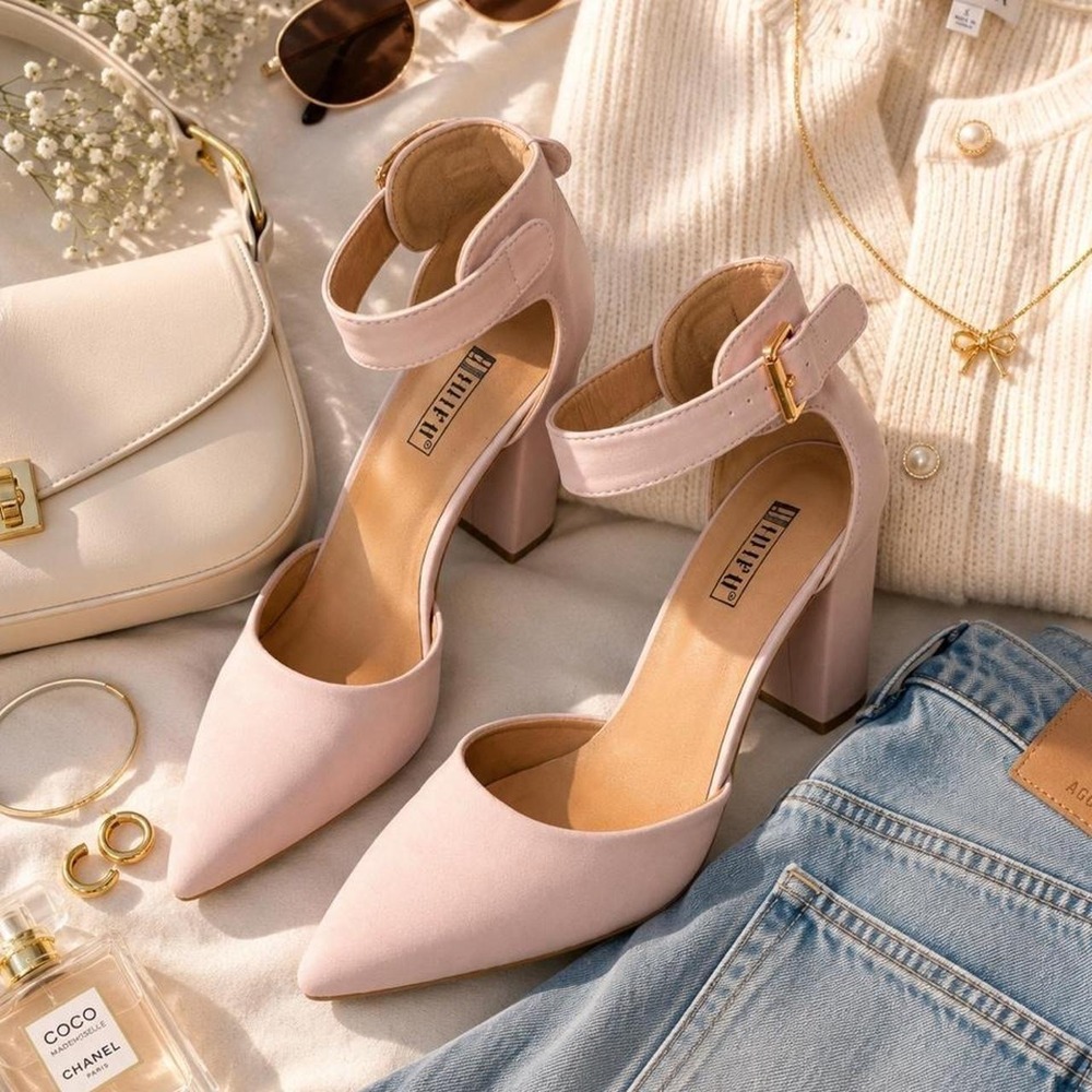 IDIFU IN4 Pedazo‎ Pointed Toe Ankle Strap Block Heels